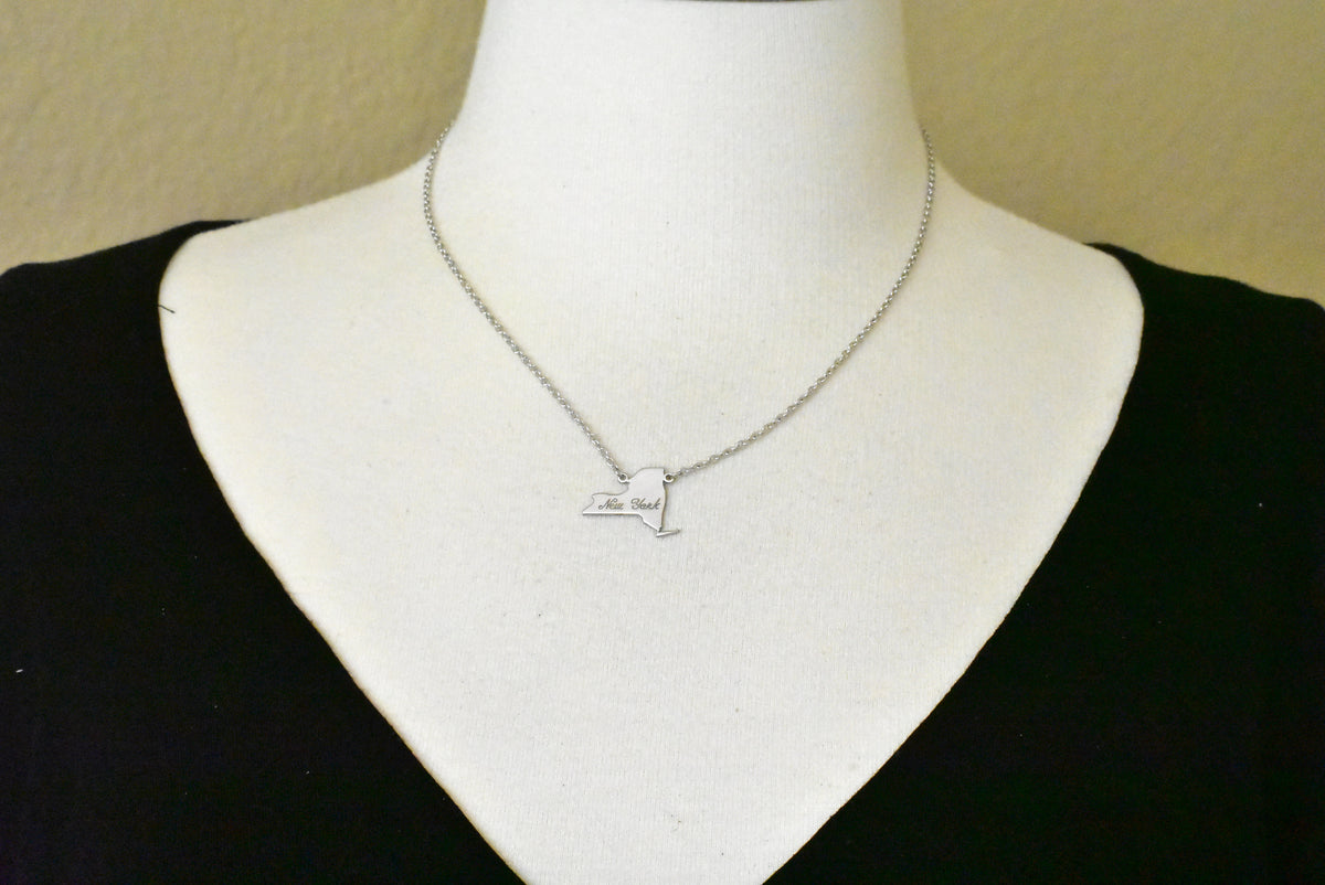 14k gold or sterling silver new york ny state name necklace personalized monogram