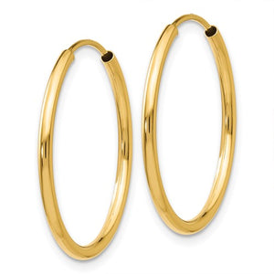 14k Yellow Gold Classic Endless Round Hoop Earrings 20mm x 1.5mm