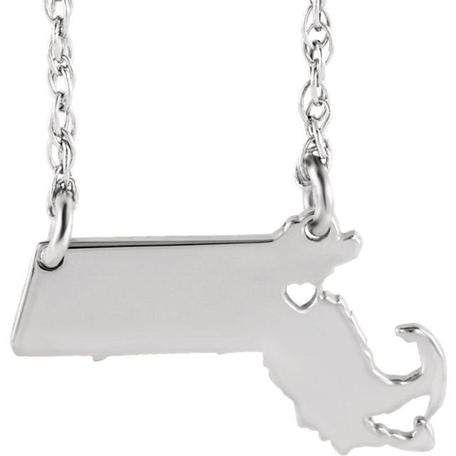 14k gold 10k gold silver massachusetts state map necklace heart personalized city
