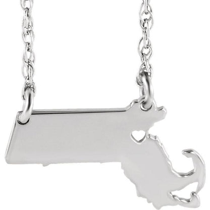 14k gold 10k gold silver massachusetts state map necklace heart personalized city