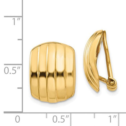 14k yellow gold non pierced clip on huggie j hoop ribbed earrings