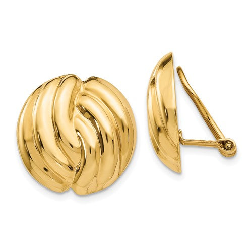 14k Yellow Gold Swirl Design Non Pierced Clip On Omega Back Earrings