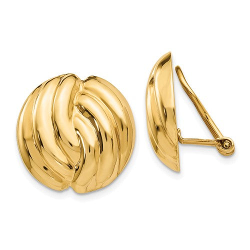 14k yellow gold swirl design non pierced clip on omega back earrings