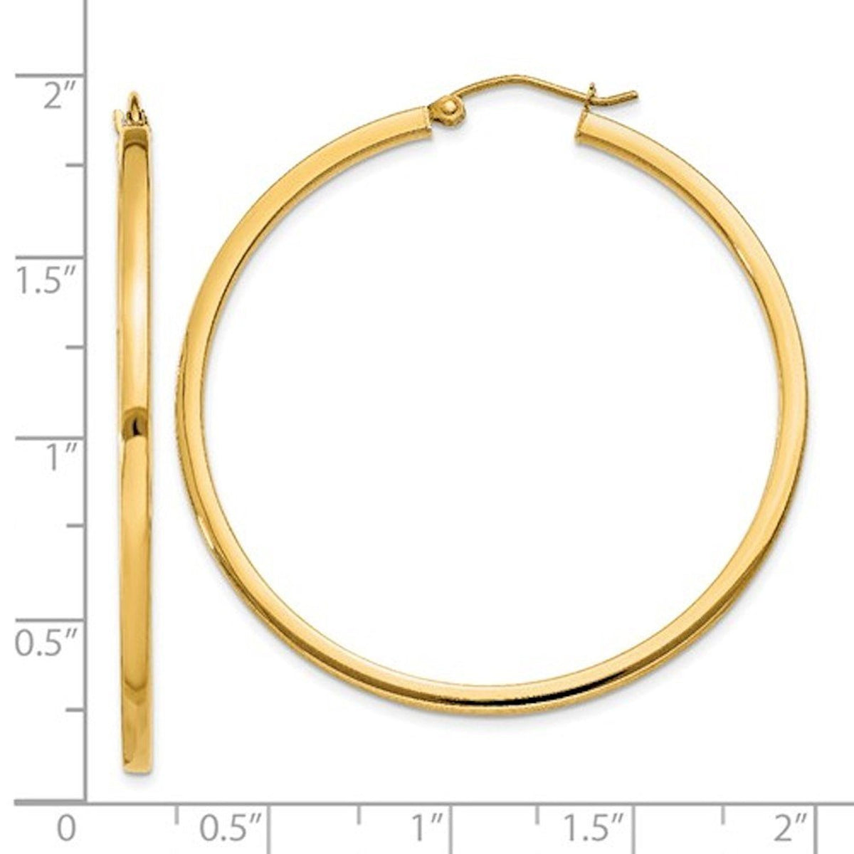 14k yellow gold square tube round hoop earrings 45mm x 2mm