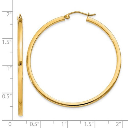 14k yellow gold square tube round hoop earrings 45mm x 2mm