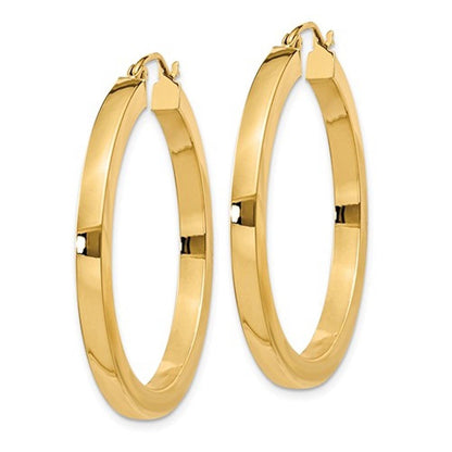 14k yellow gold square tube round hoop earrings 35mm x 3mm