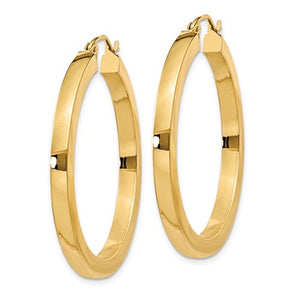 14K Yellow Gold Square Tube Round Hoop Earrings 35mm x 3mm