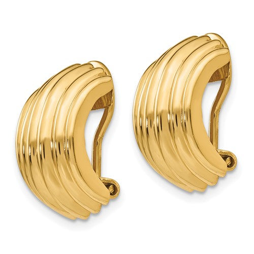 14K Yellow Gold Non Pierced Fancy Clip On Huggie J Hoop Earrings