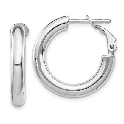 14k white gold round omega back hoop earrings 22mm x 4mm