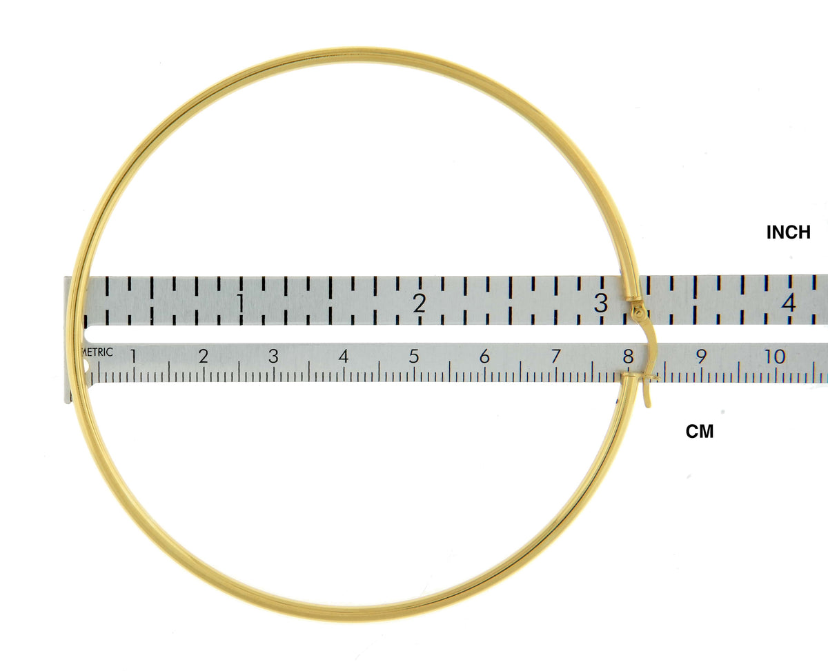 yellow gold plated sterling silver 3.15 inch round hoop earrings 80mm x 2.5mm