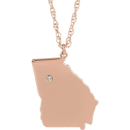 14k 10k yellow rose white gold diamond silver georgia ga state map personalized city necklace