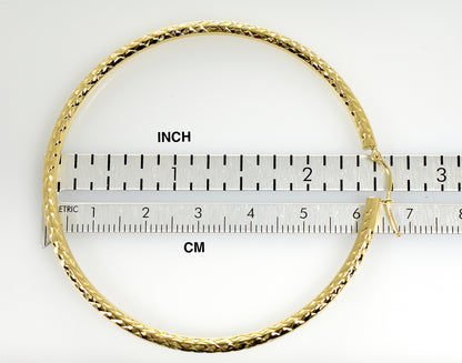 14k yellow gold 2.56 inch diameter large diamond cut round classic hoop earrings 65mm x 3mm