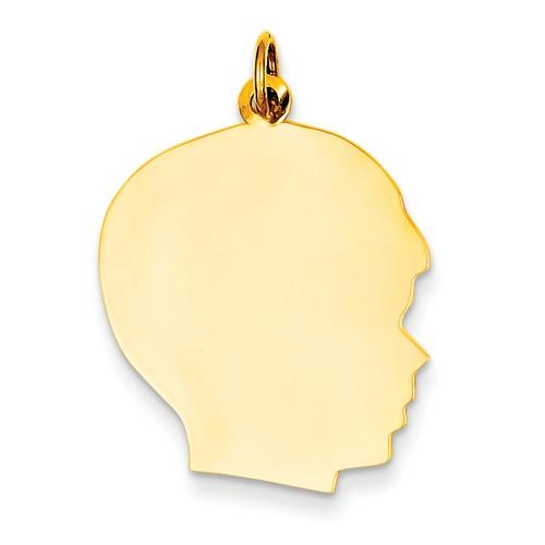 14k yellow gold 20mm boy head facing right disc pendant charm engraved personalized