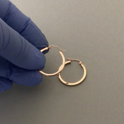 14K Rose Gold Classic Square Tube Round Hoop Earrings 25mm x 2mm