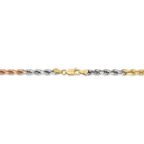 14K Yellow White Rose Gold Tri Color 4mm Diamond Cut Rope Bracelet Anklet Choker Necklace Chain