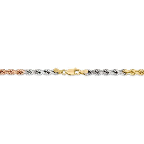 14k yellow white rose gold tri color 4mm diamond cut rope bracelet anklet choker necklace chain