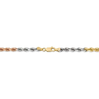 14k yellow white rose gold tri color 4mm diamond cut rope bracelet anklet choker necklace chain