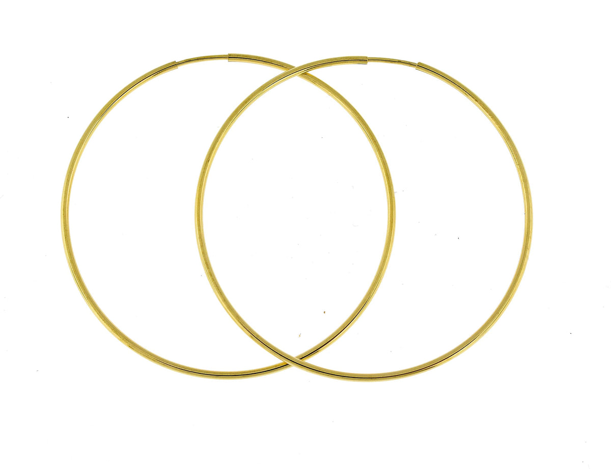 14k yellow gold extra large endless round hoop earrings 45mm x 1.25mm