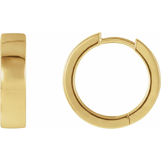 14k yellow gold polished huggie hinged hoop earrings 16.5mm x 4mm