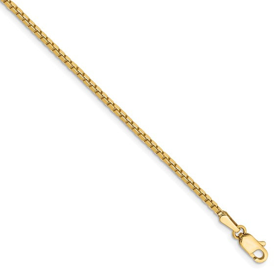 14k yellow gold 1.5 mm polished box bracelet anklet choker necklace pendant chain