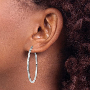 14k White Gold Diamond Cut Round Hoop Earrings 39mm x 2mm