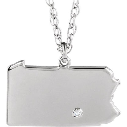 14k 10k yellow rose white gold diamond silver pennsylvania pa state map personalized city necklace
