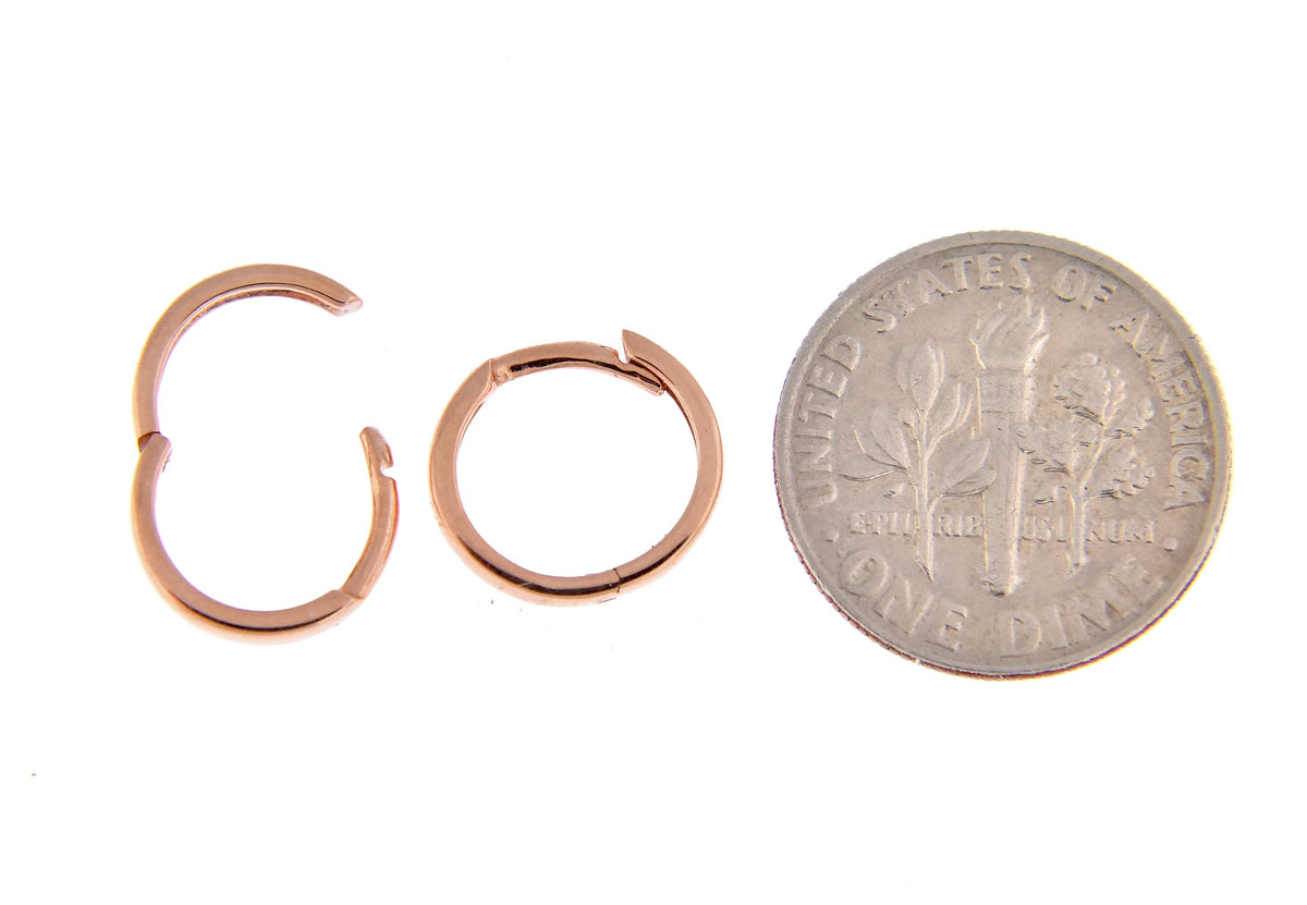 14k rose gold classic huggie hinged hoop earrings 11mm x 2mm