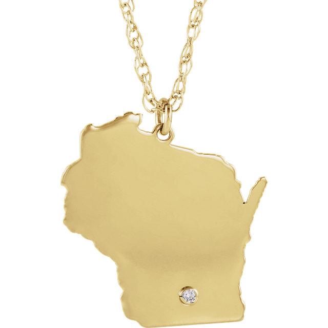 14k 10k yellow rose white gold diamond silver wisconsin wi state map personalized city necklace