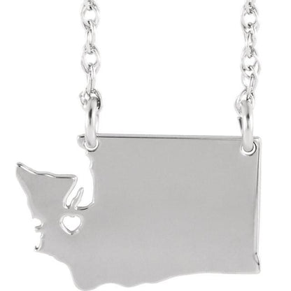 14k gold 10k gold silver washington wa state map necklace heart personalized city