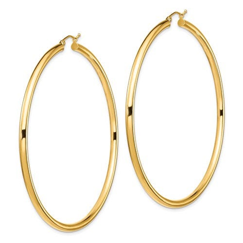 14k yellow gold 69mm x 3mm extra large round classic hoop earrings lightweight