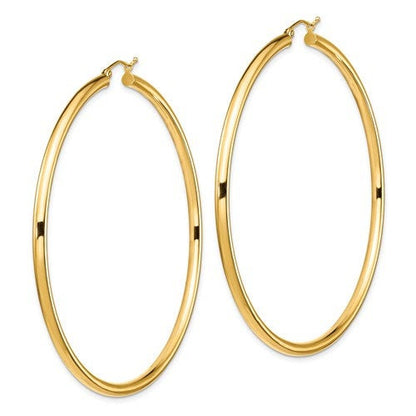 14k yellow gold 69mm x 3mm extra large round classic hoop earrings lightweight