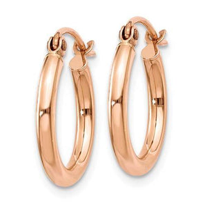 14K Rose Gold Classic Round Hoop Earrings 14mm x 2mm