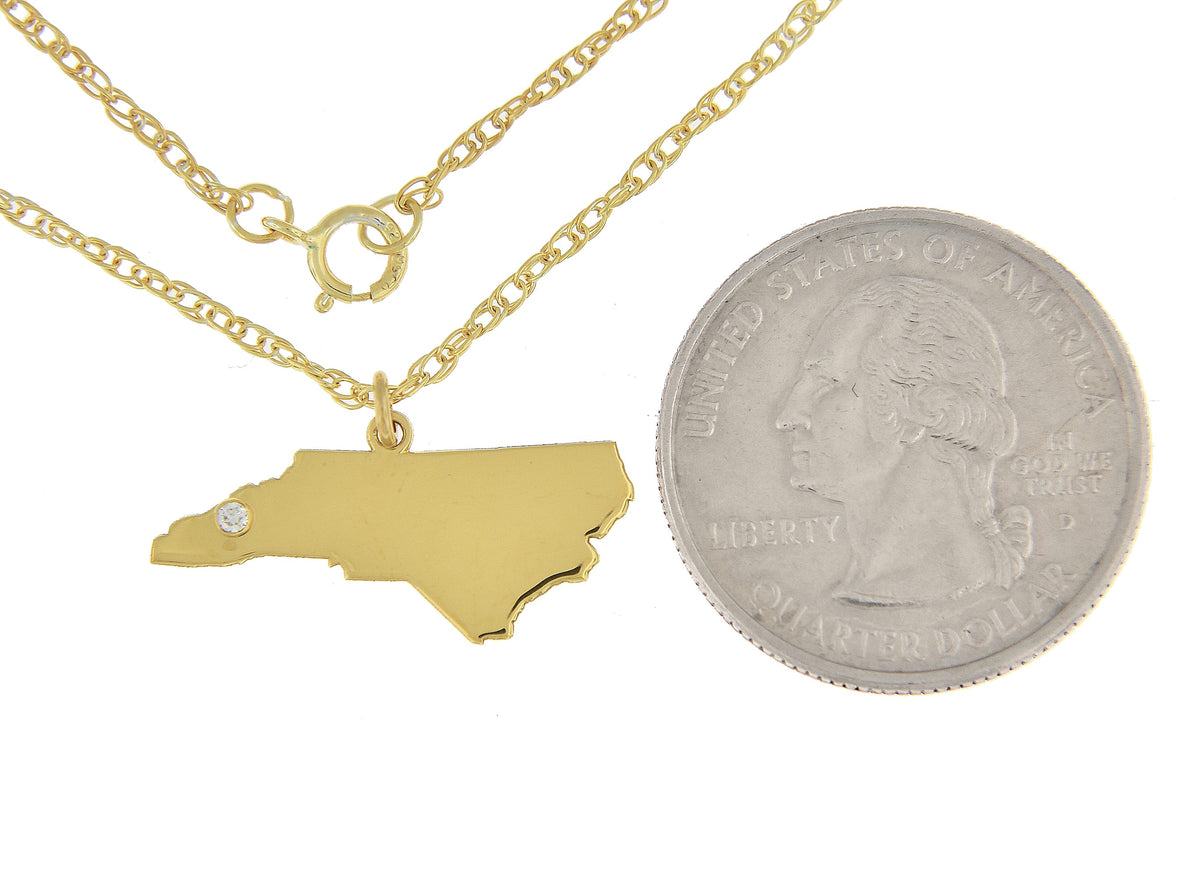 14k 10k yellow rose white gold diamond silver north carolina nc state map personalized city necklace