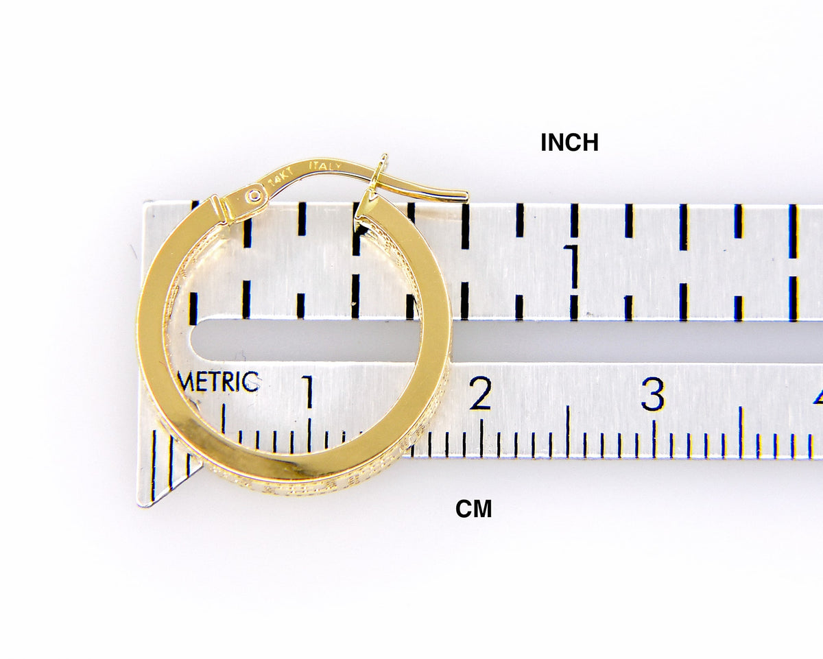 14k yellow gold greek key square tube round hoop earrings