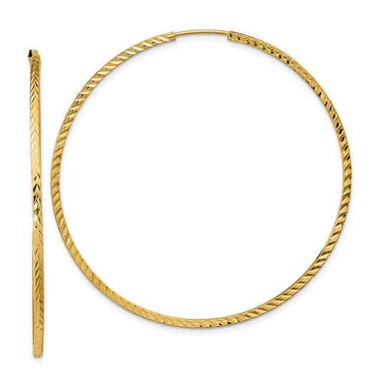 14k yellow gold diamond cut square tube round endless hoop earrings 55mm x 1.35mm