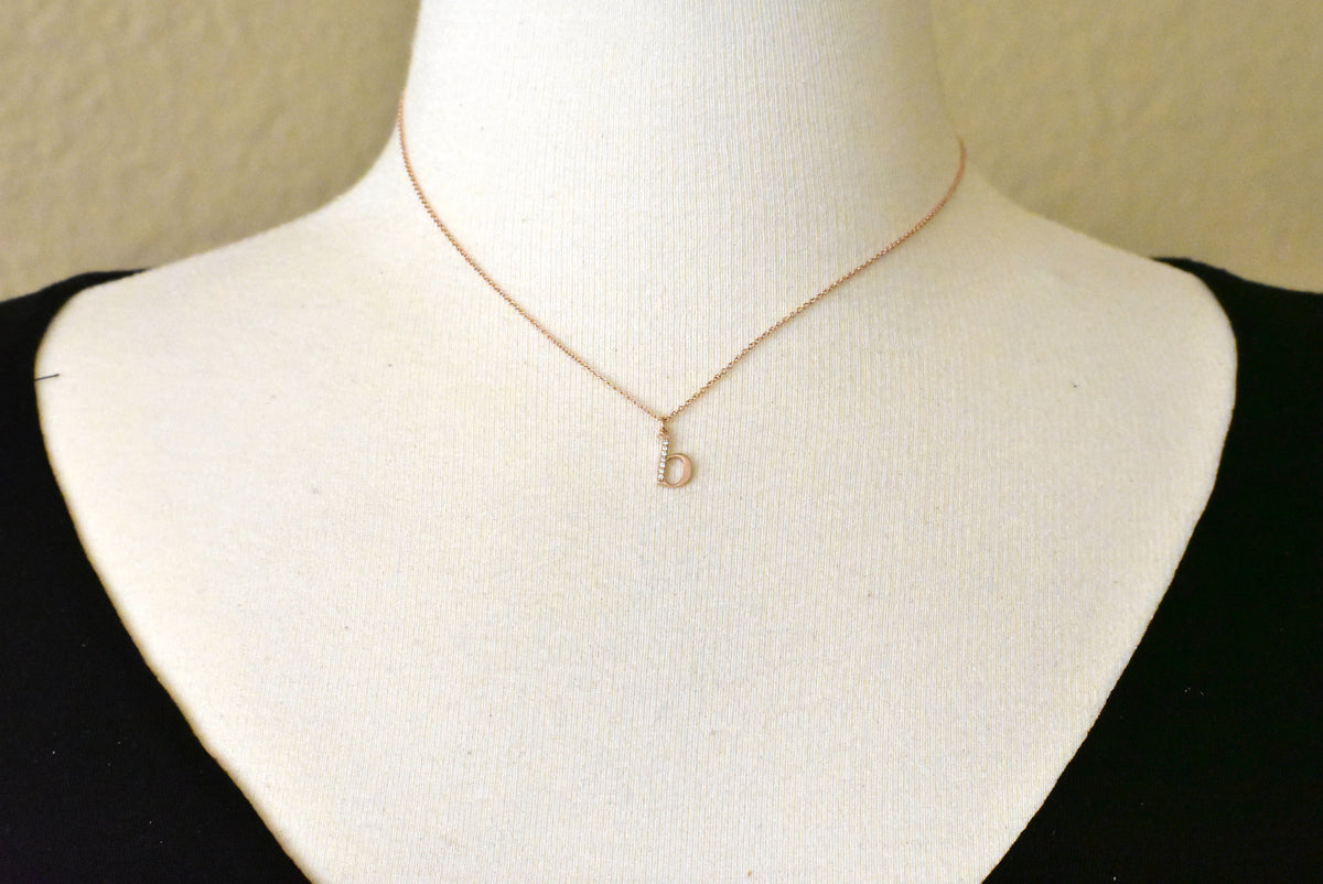 14k yellow rose white gold .04 ctw diamond tiny petite lowercase letter b initial alphabet pendant charm necklace