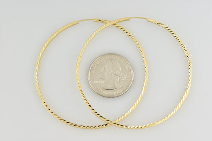 14k yellow gold diamond cut square tube round endless hoop earrings 60mm x 1.35mm