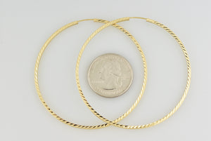 14k Yellow Gold Diamond Cut Square Tube Round Endless Hoop Earrings 60mm x 1.35mm