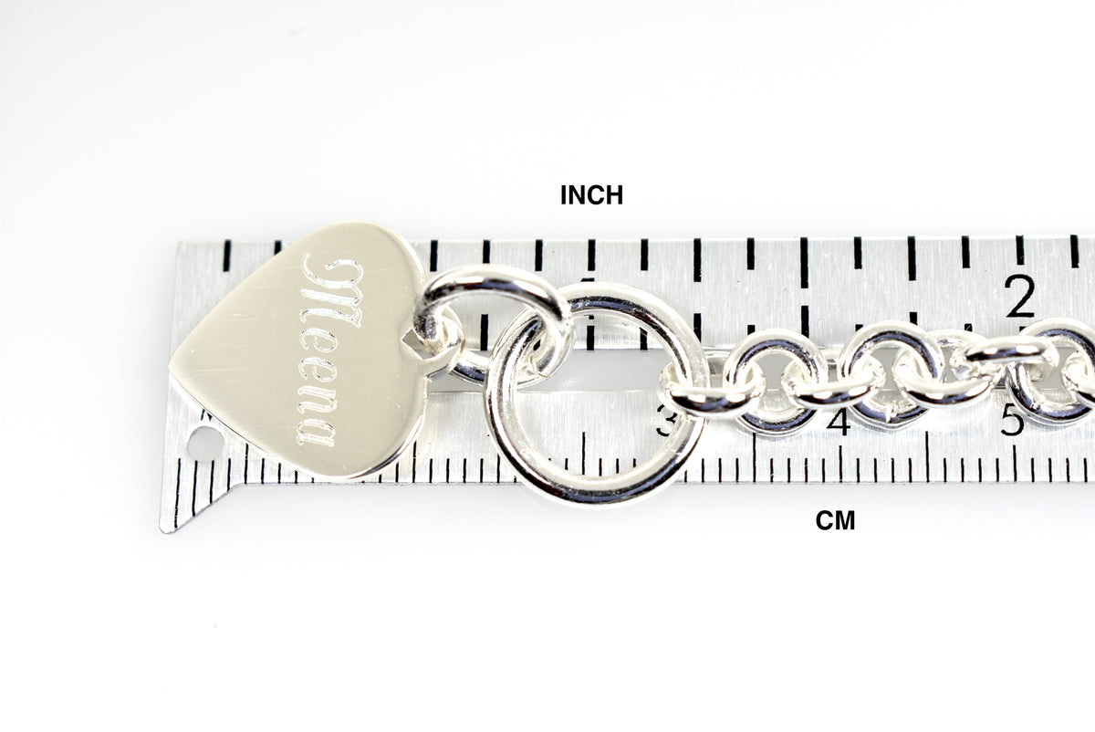 sterling silver heavyweight heart tag charm toggle necklace or bracelet custom engraved personalized monogram