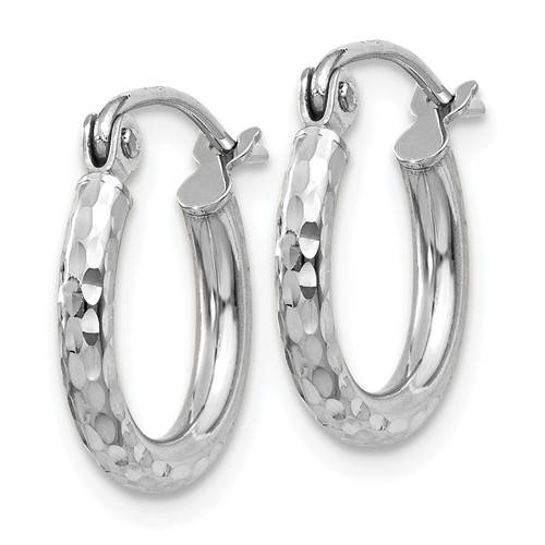 14k white gold diamond cut round hoop earrings 12mm x 2mm