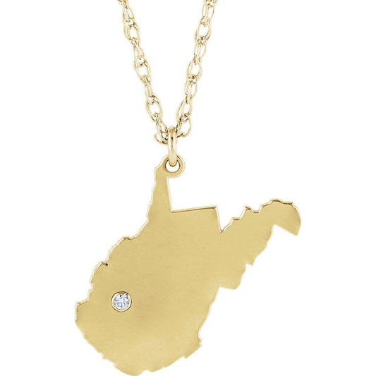 14k 10k yellow rose white gold diamond silver west virginia wv state map personalized city necklace