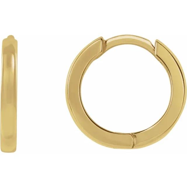 platinum 14k solid yellow rose white gold 10mm classic round huggie hinged hoop earrings