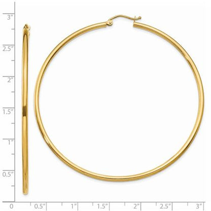 14k yellow gold classic round hoop earrings 64mmx2mm