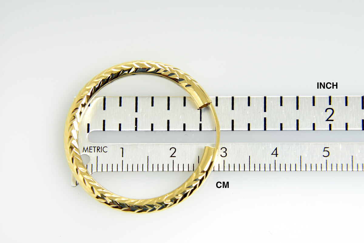 14k yellow gold diamond cut classic endless hoop earrings 28mm x 3mm