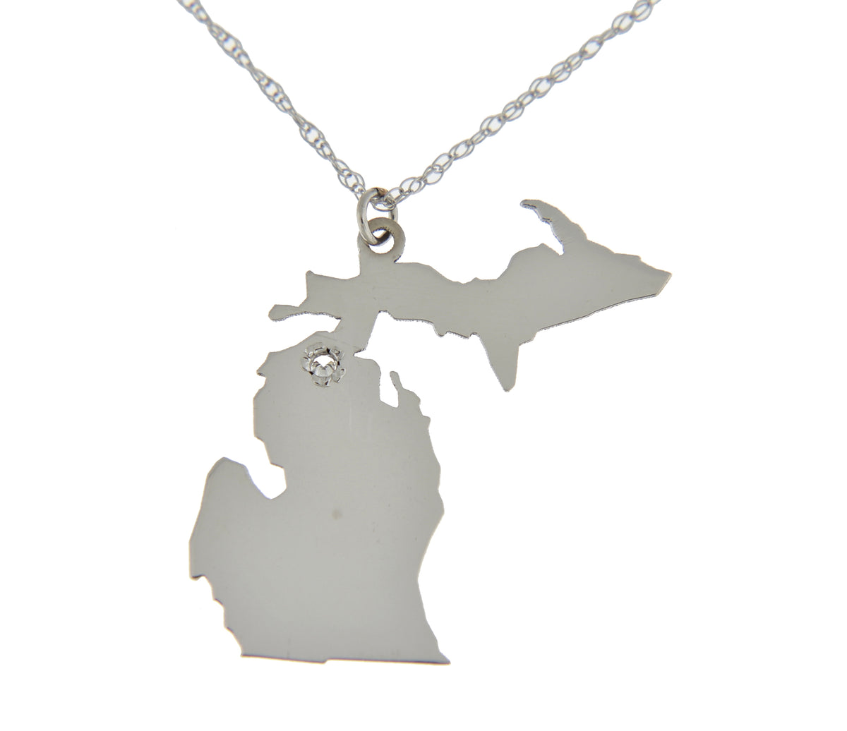 14k 10k yellow rose white gold diamond silver michigan mi state map personalized city necklace