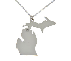 14k 10k Yellow Rose White Gold Diamond Silver Michigan MI State Map Personalized City Necklace