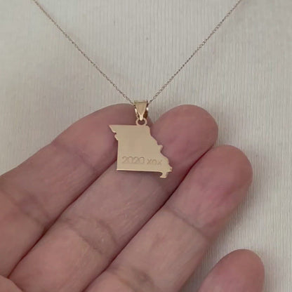14K Gold or Sterling Silver Missouri MO State Map Pendant Charm Personalized Monogram