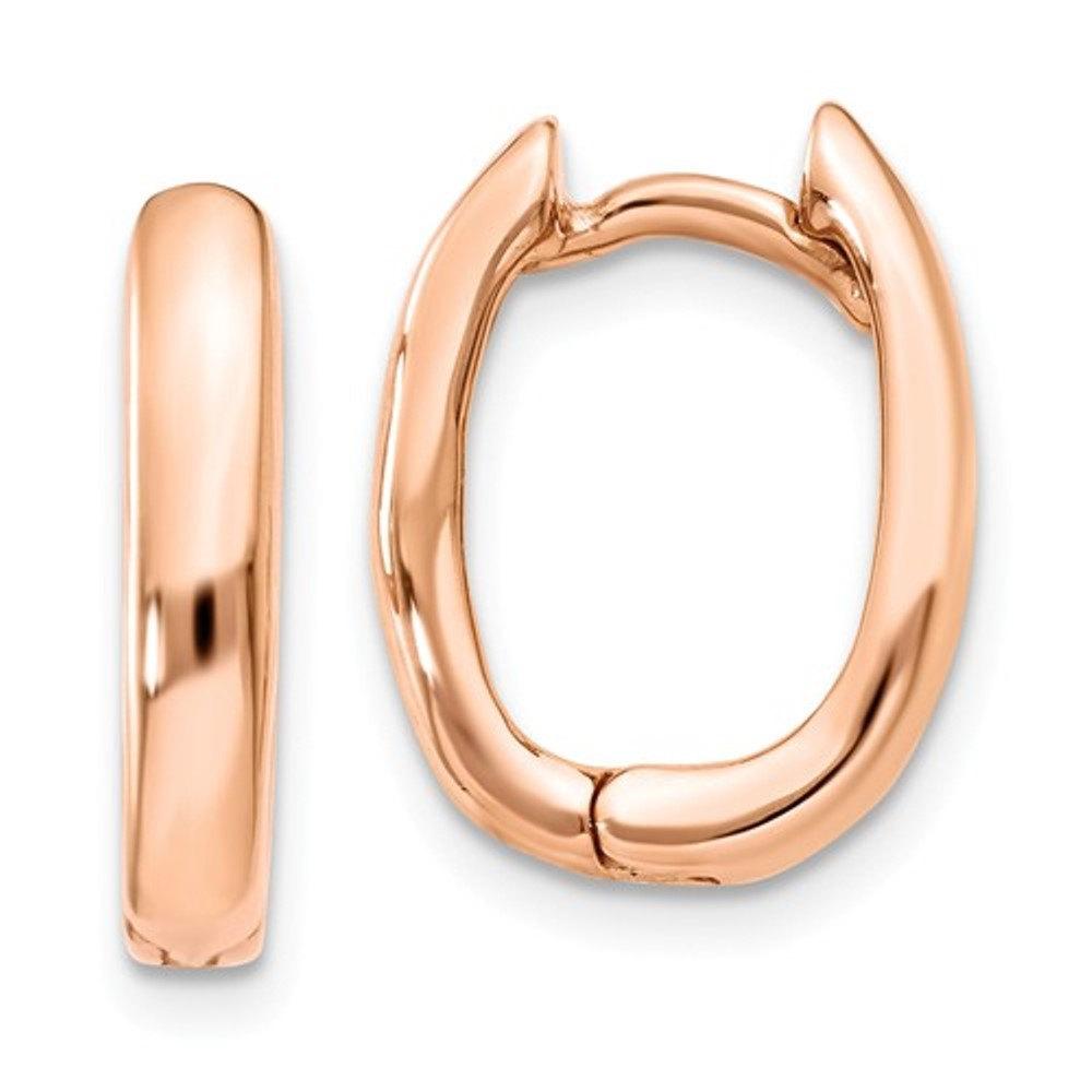 14k Rose Gold Classic Huggie Hinged Hoop Earrings 13mm x 10mm x 3mm