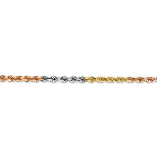 14K Yellow White Rose Gold Tri Color 4mm Diamond Cut Rope Bracelet Anklet Choker Necklace Chain