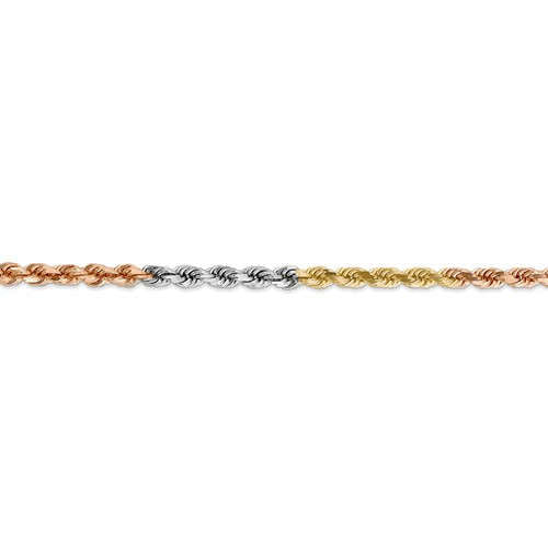 14k yellow white rose gold tri color 4mm diamond cut rope bracelet anklet choker necklace chain